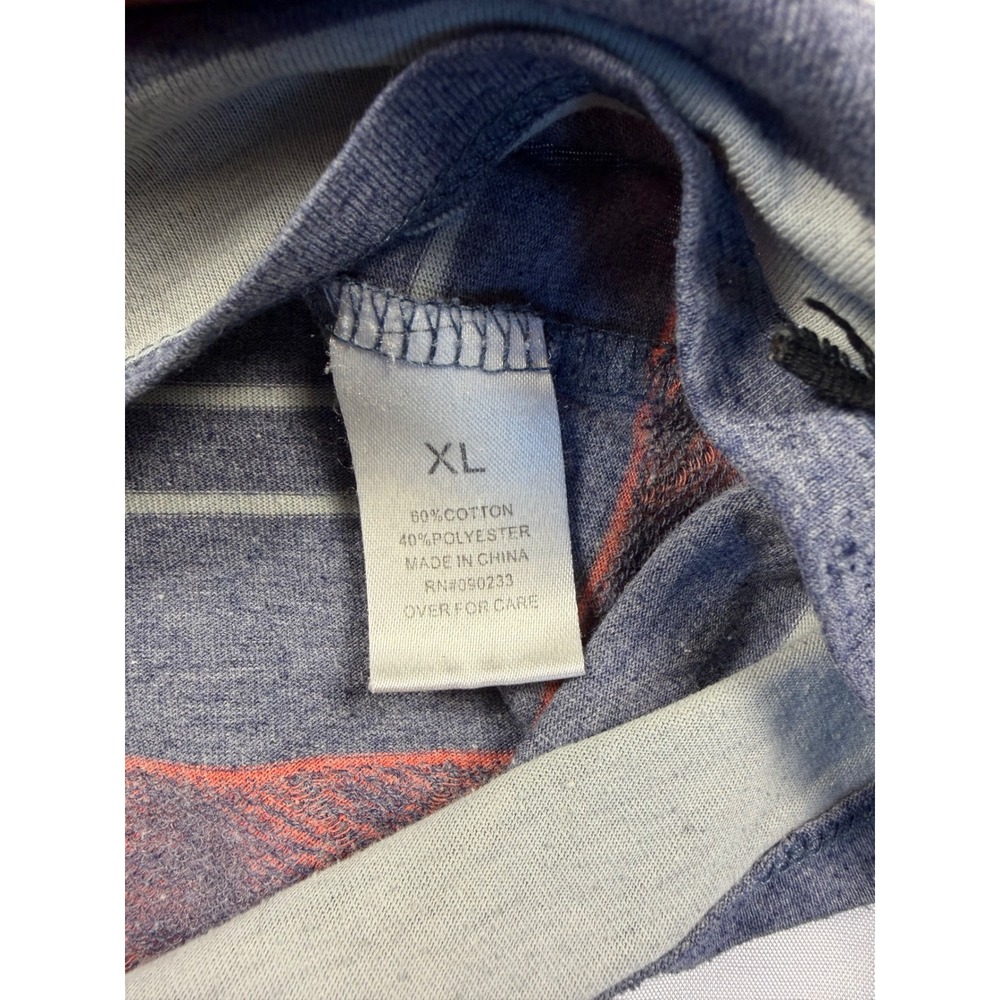 On The Byas Mens XL Striped Short Sleeve T-Shirt Blue Gray Orange Arrow Cross - Picture 4 of 7